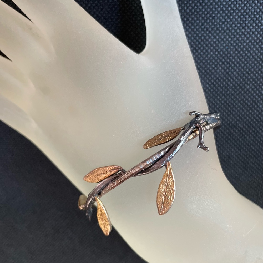 Gold & Sterling Silver Olive Tree Open Cuff Bracelet Olive Branch. Unique